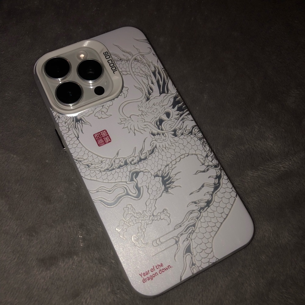 White Chinese Dragon Laser Shockproof IPhone 15 Pro Max case